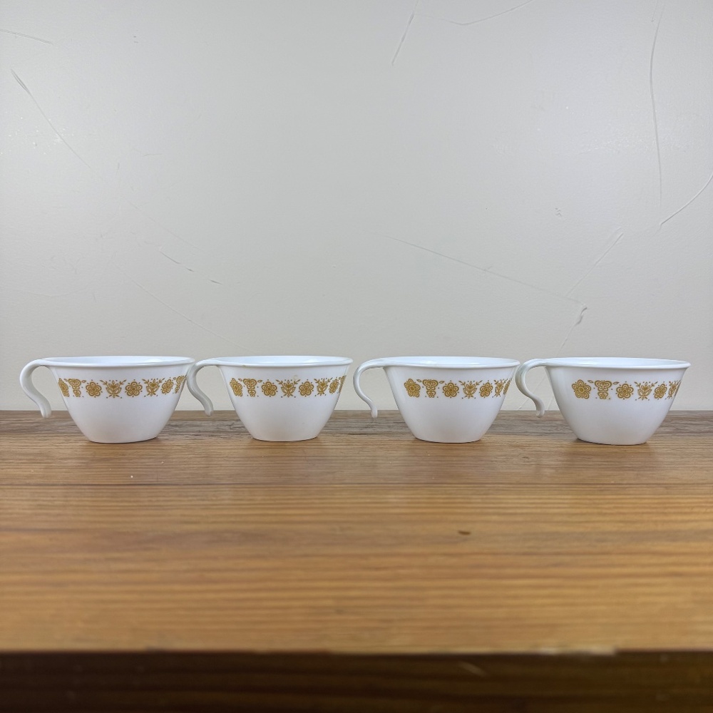 Vintage Pyrex Butterfly Gold Cups – Set of 4 | White Milk Glass - Picture 7 of 9